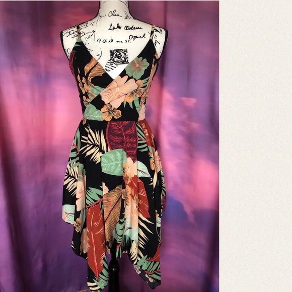 Sundress bohemian dress tropical print floral ruched women’s flowy fashion - Picture 2 of 5